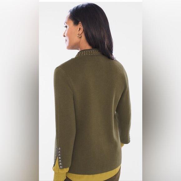 CHICOS MILITARY EMBELLISHED SWEATER JACKET CARDIGAN OLIVE L (12) - Picture 2 of 11